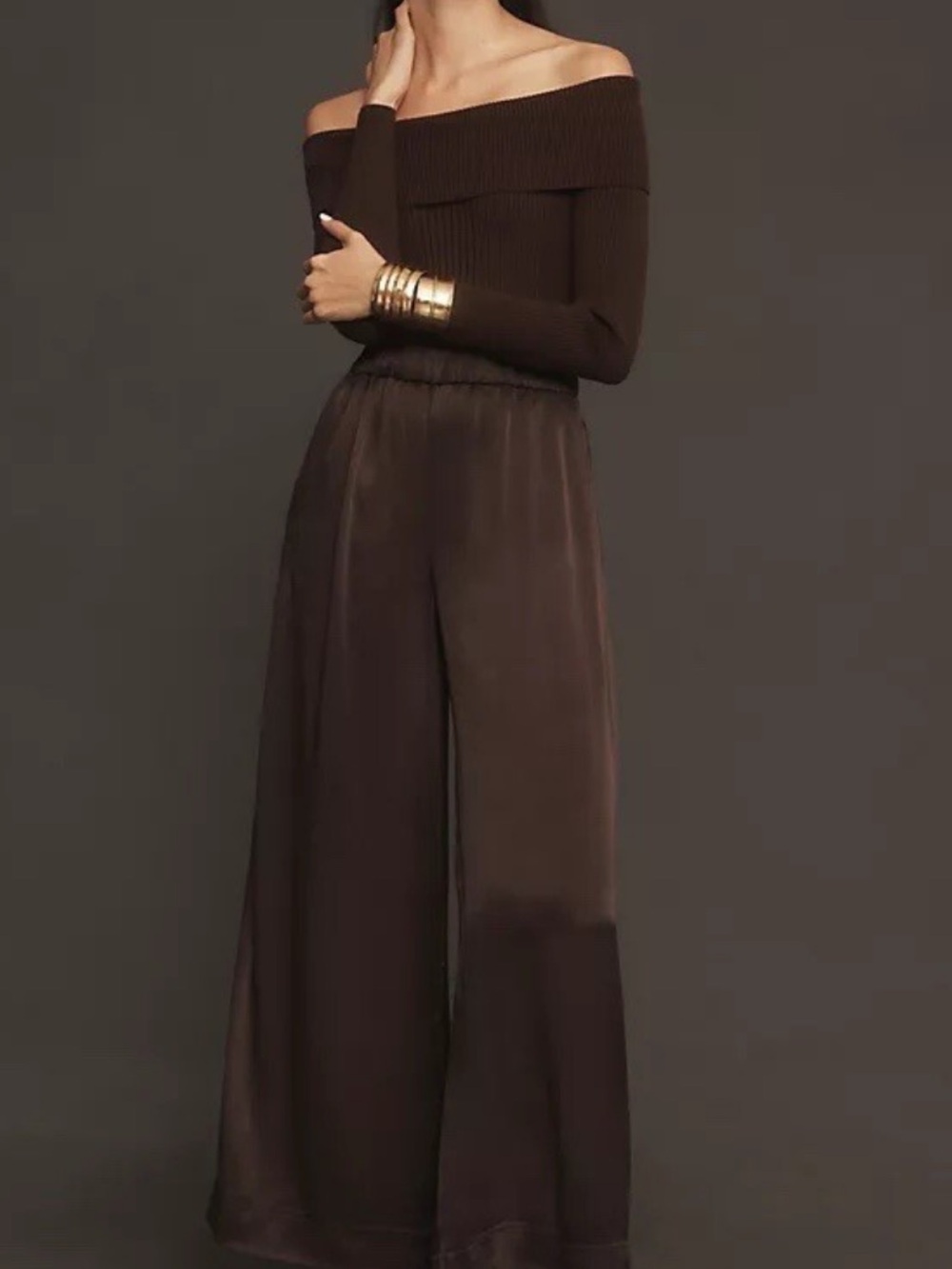 Anthropologie Wide-Leg High-Waist Pants in Dark Brown